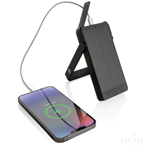 Skywave RCS gerecyclede kunststof zonne-powerbank 10000 mAh zwart