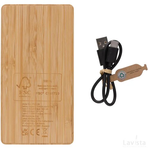Sunwick 10.000 mAh bamboe solar powerbank bruin