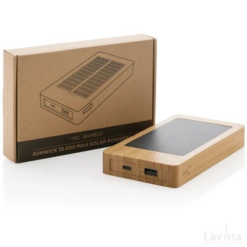 Sunwick 10.000 mAh bamboe solar powerbank bruin