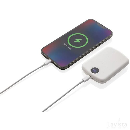 MagBoost gerecycled plastic 5000 mah magnetische powerbank wit