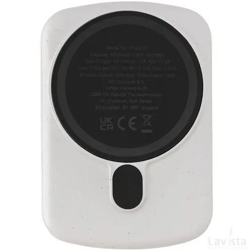 MagBoost gerecycled plastic 5000 mah magnetische powerbank wit