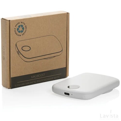 MagBoost gerecycled plastic 5000 mah magnetische powerbank wit