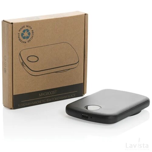 MagBoost gerecycled plastic 5000 mah magnetische powerbank zwart