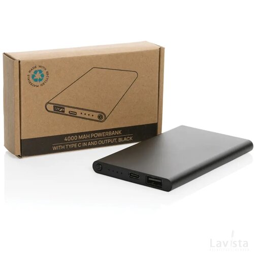 RCS gerecycled plastic/alu 4000 mah powerbank met type C zwart
