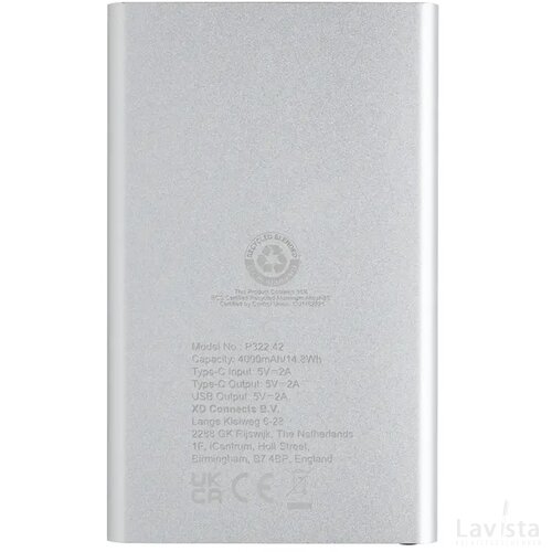 RCS gerecycled plastic/alu 4000 mah powerbank met type C zilver