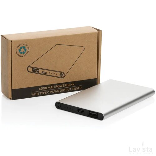 RCS gerecycled plastic/alu 4000 mah powerbank met type C zilver