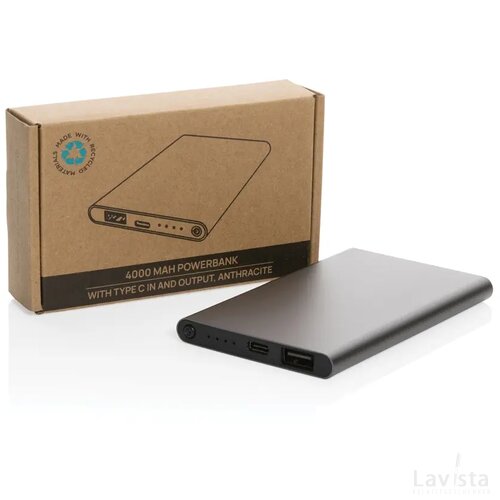 RCS gerecycled plastic/alu 4000 mah powerbank met type C antraciet