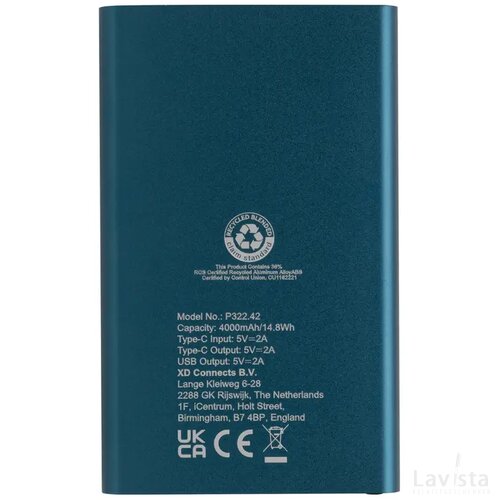 RCS gerecycled plastic/alu 4000 mah powerbank met type C blauw