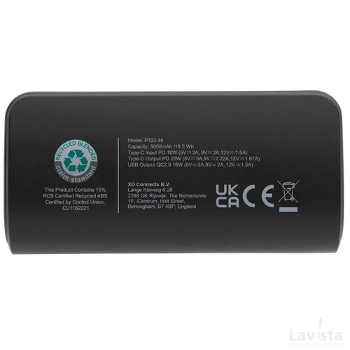 FlashCharge RCS rplastic 5000 mah powerbank met snelladen zwart