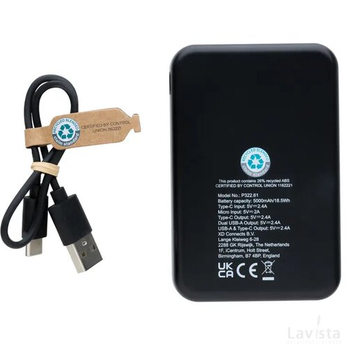 RCS gerecycled plastic 5.000 mAh powerbank zwart