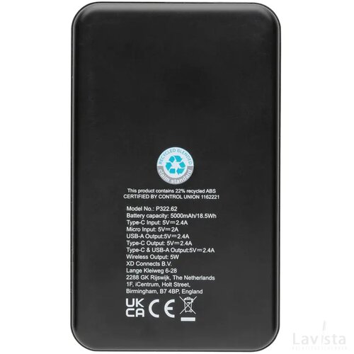 RCS gerecycled plastic 5.000 mAh 5W draadloze powerbank zwart