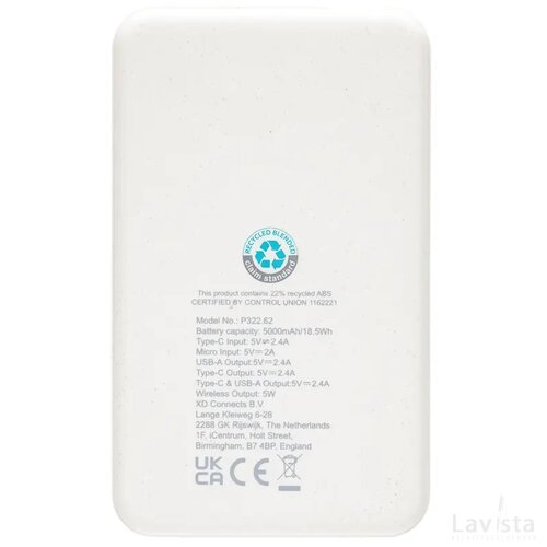 RCS gerecycled plastic 5.000 mAh 5W draadloze powerbank wit