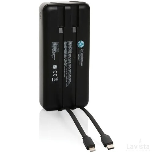 Gridley RCS gerecycled plastic 20000 65W laptop powerbank zwart