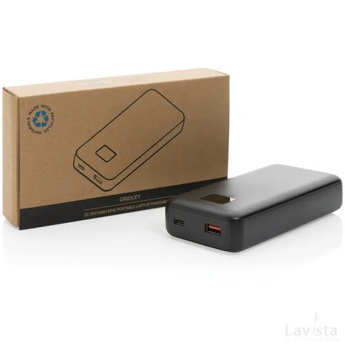 Gridley RCS gerecycled plastic 20000 65W laptop powerbank zwart