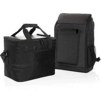 Pedro AWARE™ RPET deluxe koeltas with 5W solar panel zwart