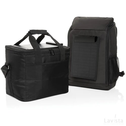 Pedro AWARE™ RPET deluxe koeltas with 5W solar panel zwart