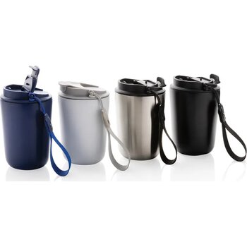 Cuppa RCS gerecycled rvs vacuümbeker met koord zilver, zwart