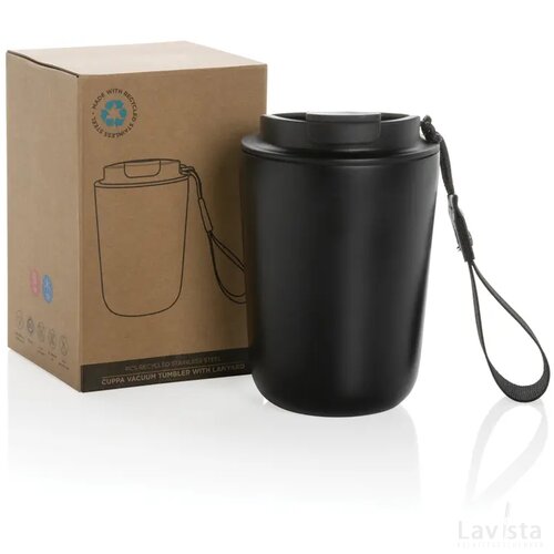 Cuppa RCS gerecycled rvs vacuümbeker met koord zwart