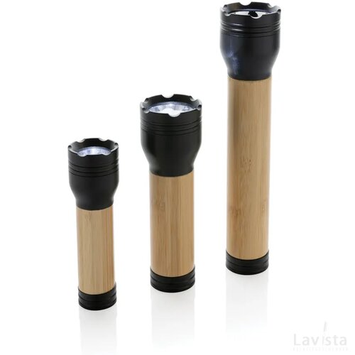 Lucid 1W RCS gerecycled plastic & bamboo zaklamp zwart, bruin