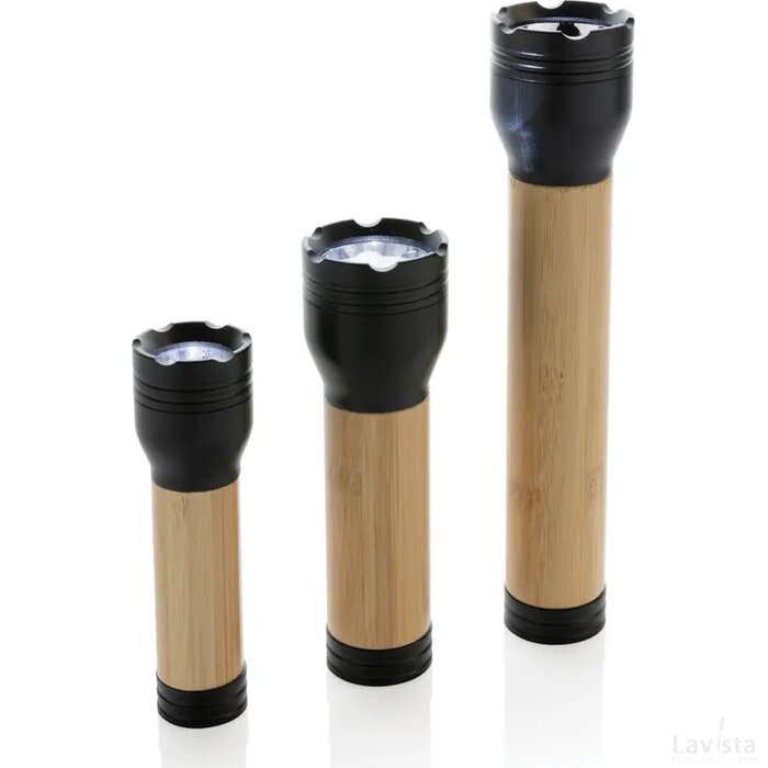Lucid 1W RCS gerecycled plastic & bamboo zaklamp zwart, bruin