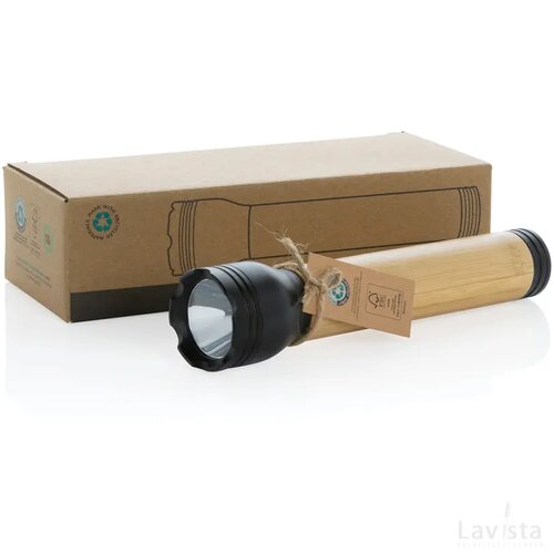 Lucid 5W zaklamp van RCS gerecycled plastic en bamboe zwart, bruin