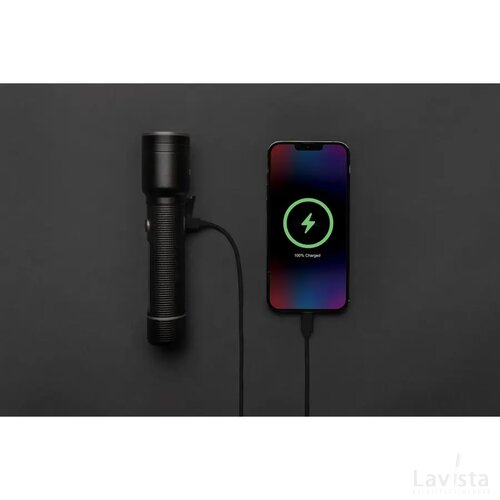 RCS gerecycled aluminium heavy duty USB-oplaadbare zaklamp zwart