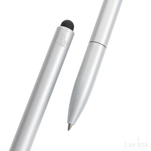 Kymi RCS-gecertificeerde gerecycled aluminium pen met stylus zilver