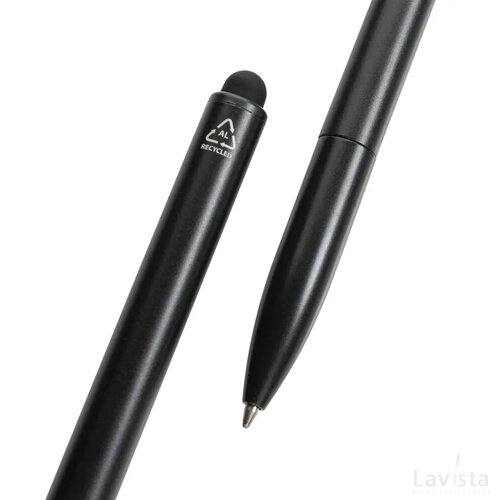 Kymi RCS-gecertificeerde gerecycled aluminium pen met stylus zwart