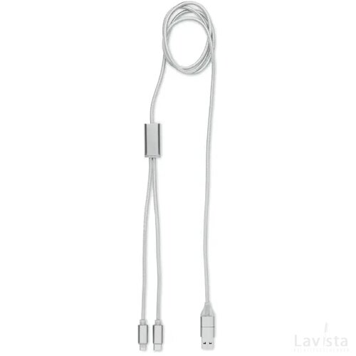 2 in 1 lange oplaadkabel Cablong zilver