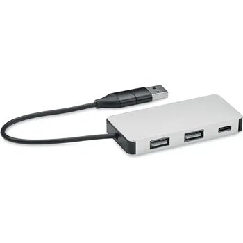Aluminium usb hub 3 poorten Hub-c zilver