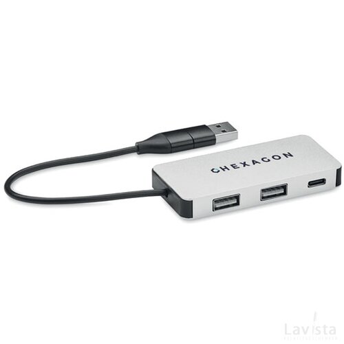 Gerecycled aluminium USB hub Zilver