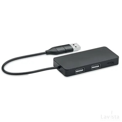 Gerecycled aluminium USB hub Zwart