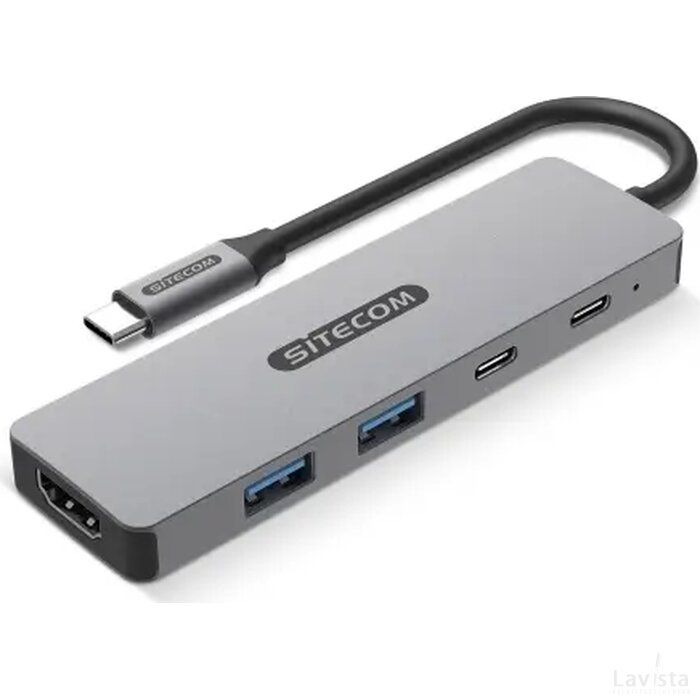 Sitecom CN-5502 5 in 1 USB-C Power Delivery Multiport Adapter grijs