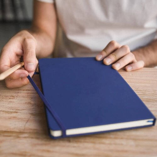 A5-notitieboek van PU met FSC-pagina's blauw