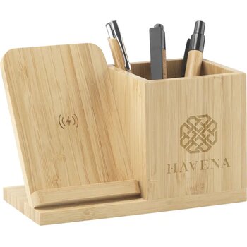 Bamboo Boss 15W Fsc-100% Draadloze Oplader/Penhouder Bamboe