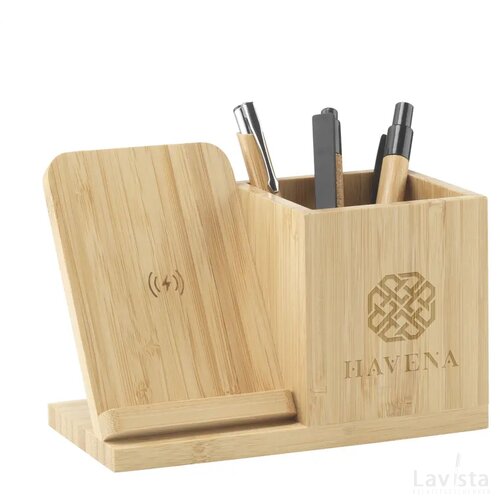 Bamboo Boss 15W Fsc-100% Draadloze Oplader/Penhouder Bamboe