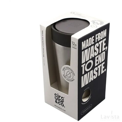 Circular&Co Recycled Stainless Steel Coffee Cup 340 Ml Zwart
