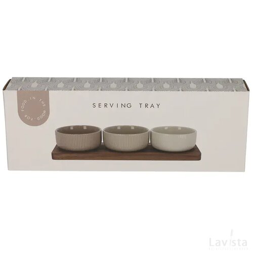 JENS Living Serveerplank Met Schaaltjes Beige