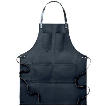 Canvasschort met leren details Chef zwart