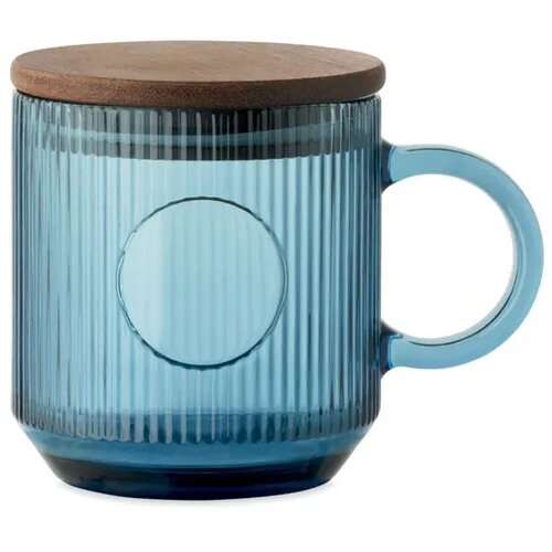 Glazen mok met ribbels 300ml Vitrio mug transparant blauw