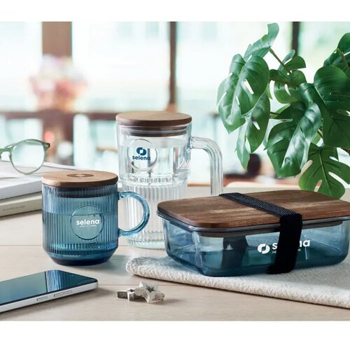 Glazen mok met ribbels 300ml Vitrio mug transparant blauw