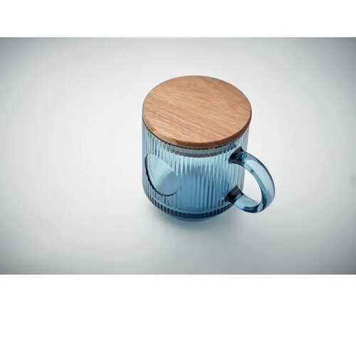 Glazen mok met ribbels 300ml Vitrio mug transparant blauw