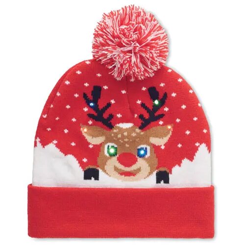 Gebreide kerstmuts led Shimas light rood