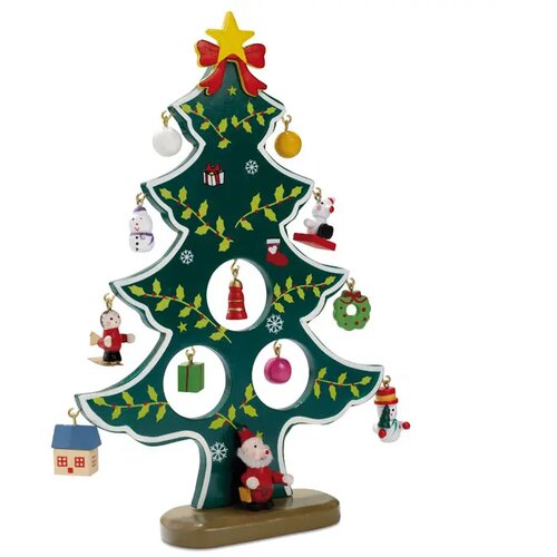 Houten kerstboom met decoratie Woodtree groen