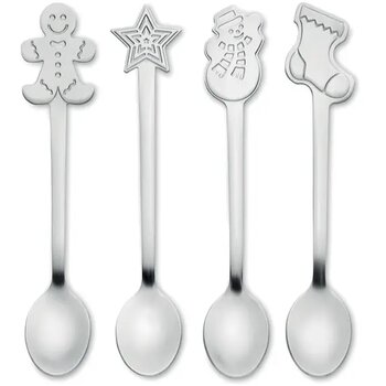 Set van 4 kerst theelepeltjes Chip set mat zilver Set van 4 kerst theelepeltjes Chip set mat zilver