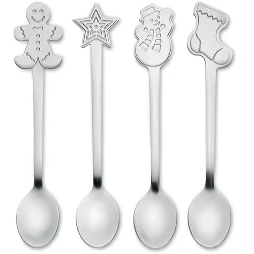 Set van 4 kerst theelepeltjes Chip set mat zilver