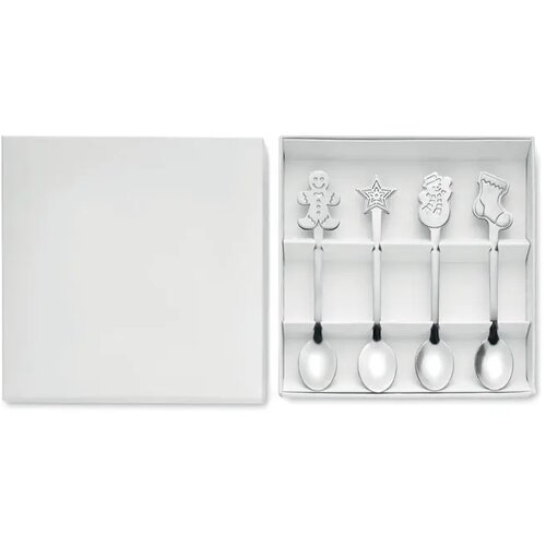 Set van 4 kerst theelepeltjes Chip set mat zilver