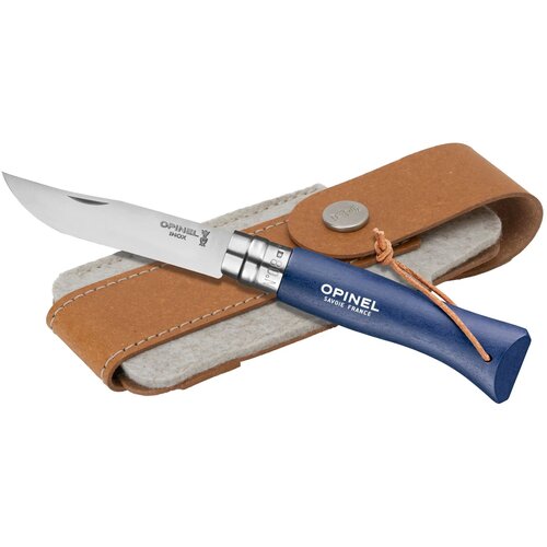 Opinel Colorama No 08 Zakmes In Een Riemetui Blauw