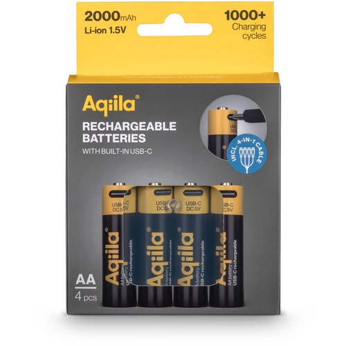 Aqiila Oplaadbare USB-C Batterijen AA 2000mAh 4-pack zwart