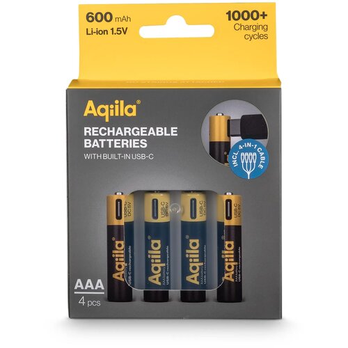 Aqiila Oplaadbare USB-C Batterijen AAA 600mAh 4-pack zwart